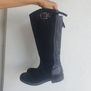 Alberto Fermani Riding Boots Black Suede Buckle back Zip Up size 7
